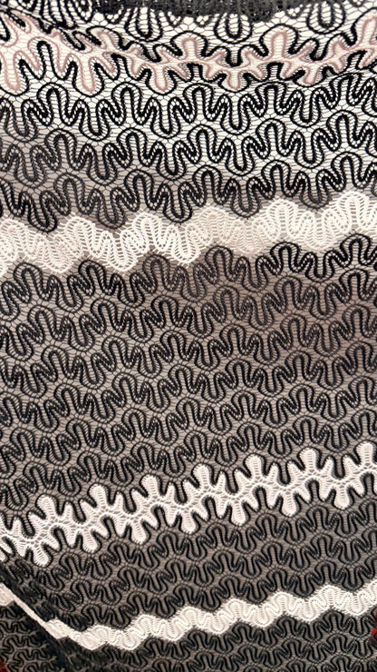 New Lace Crochet design Black/white 4-way stretch 58/60” Sold by the YD. High quality fabrics by AlexLAFabrics