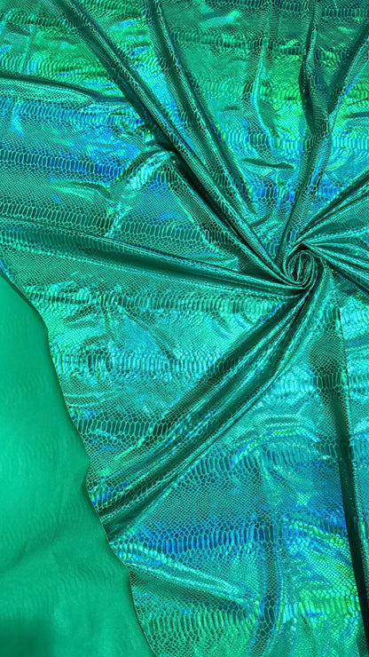 New iridescent foil King Snake design nylon spandex 4way Stretch 58/60" Sold by the YD. Ships Worldwide from Los Angeles California USA.