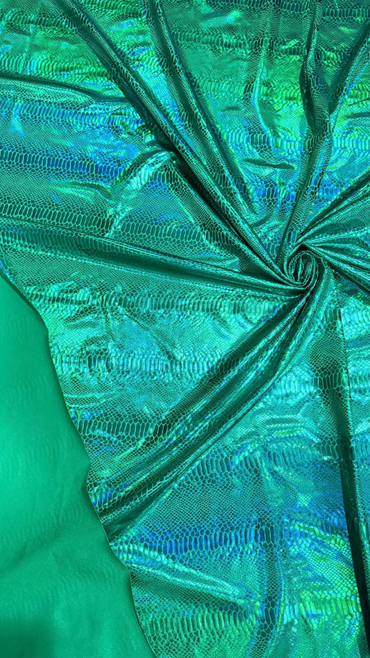 New iridescent foil King Snake design nylon spandex 4way Stretch 58/60" Sold by the YD. Ships Worldwide from Los Angeles California USA.