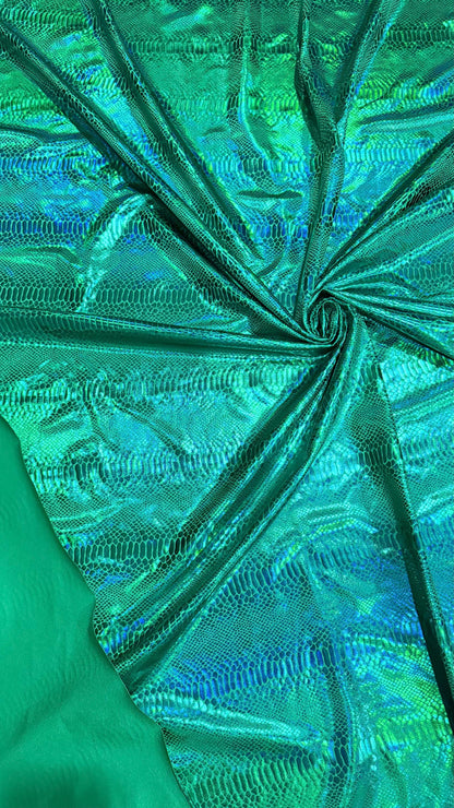 New iridescent foil King Snake design nylon spandex 4way Stretch 58/60" Sold by the YD. Ships Worldwide from Los Angeles California USA.