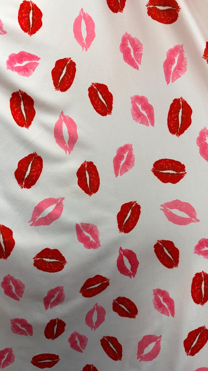 New Lips design print on great quality of poly spandex 4-way stretch 58/60” Sold by the YD. Ships Worldwide from Los Angeles California USA