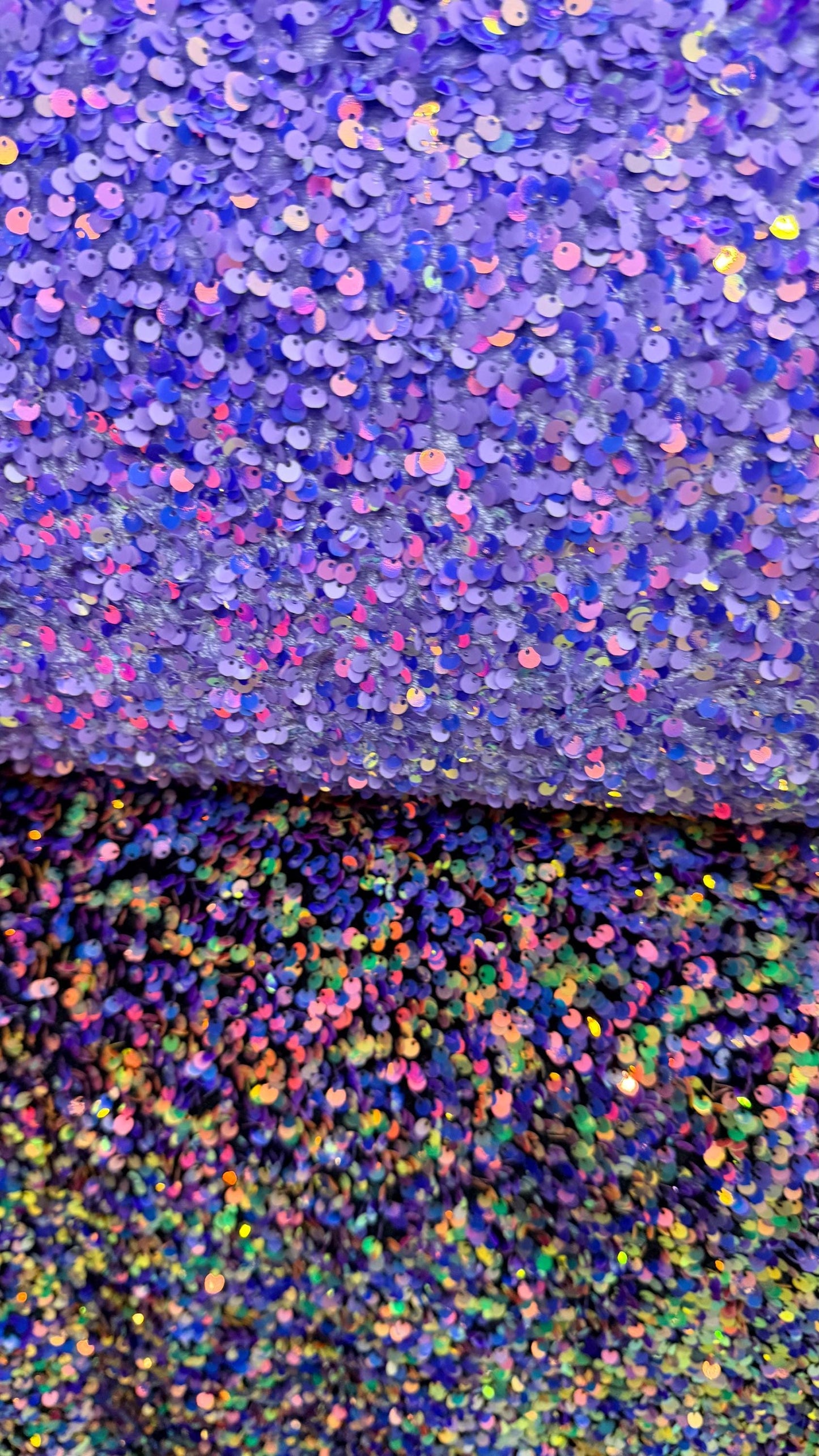 New stretch velvet with luxury sequins all over 5mm Iridescent sequins 2-way stretch 58/60” Sold by the YD. Ships worldwide from Los Angeles