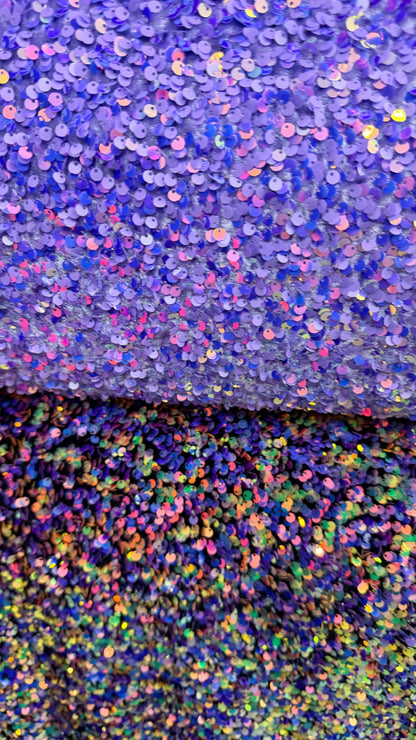 New stretch velvet with luxury sequins all over 5mm Iridescent sequins 2-way stretch 58/60” Sold by the YD. Ships worldwide from Los Angeles