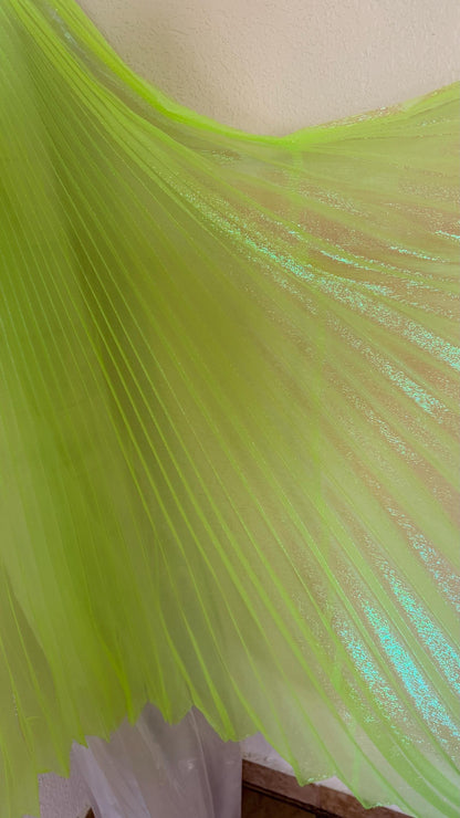 Sunburst pleated Iridescent metallic organza Wing Style 108” length by 56” width Sold by the PC ships worldwide from Los Angeles California