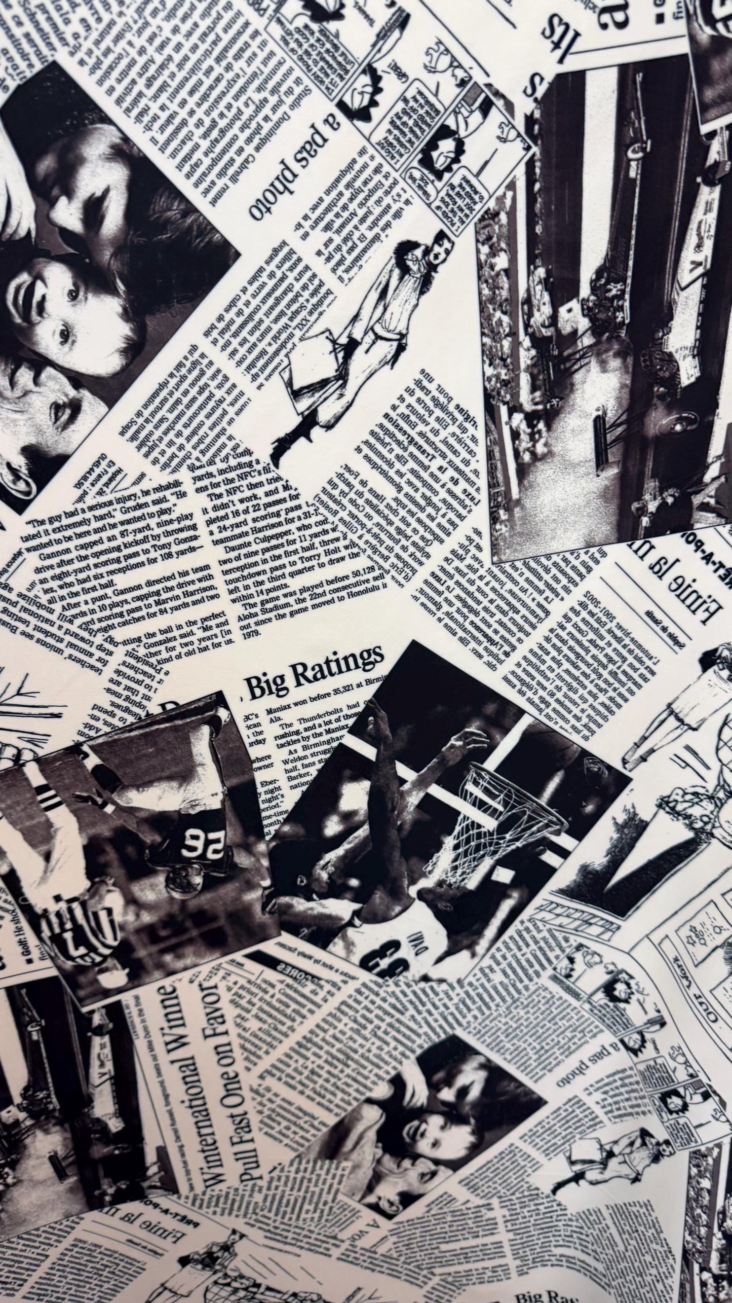 New Fashion Newspaper design print on great quality of nylon  spandex 4-way stretch medium weight 58/60” Sold by the YD.