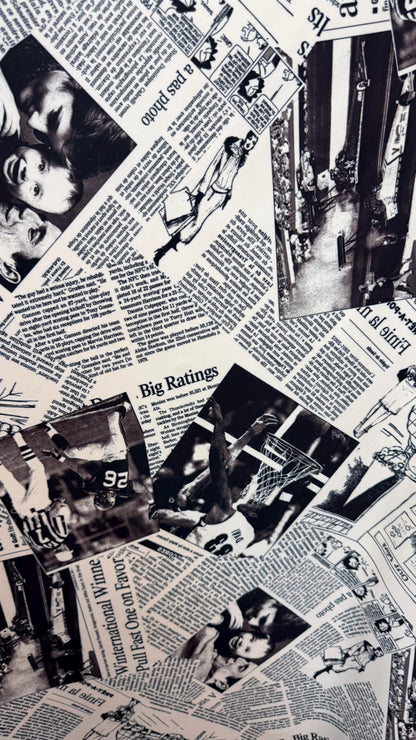 New Fashion Newspaper design print on great quality of nylon  spandex 4-way stretch medium weight 58/60” Sold by the YD.