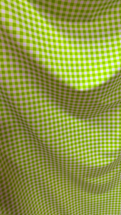Gingham design Green/white  print on great quality of nylon spandex 4-way stretch 58/60” Sold by the YD. High quality fabrics by AlexLAFabri