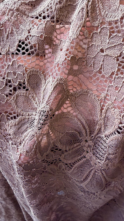 New Victoria Mauve  Stretch lace design best quality of stretch lace 55/57” Sold by the YD. Ships Worldwide from Los Ángeles California USA