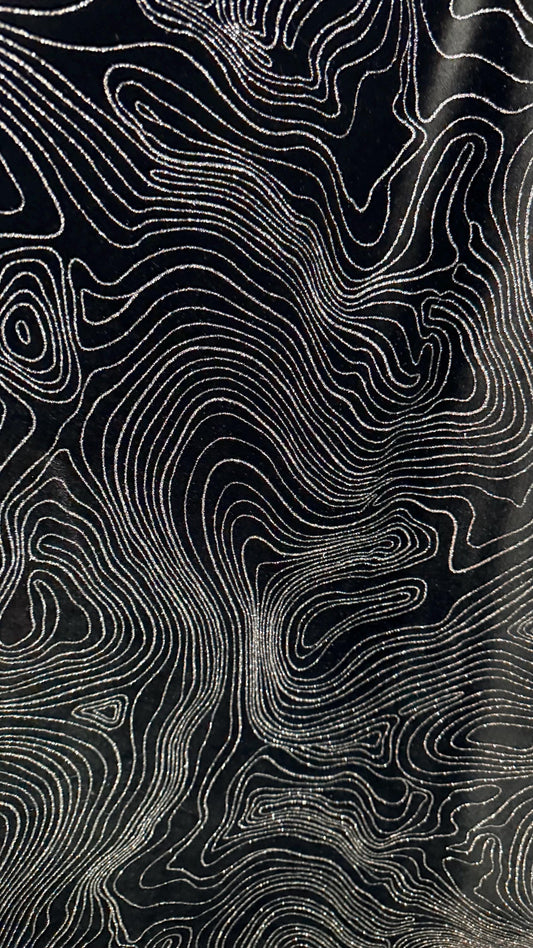 New Modern Abstract design on stretch velvet with metallic glitter 58/60” Sold by the YD. Ships worldwide from Los Angeles California USA.