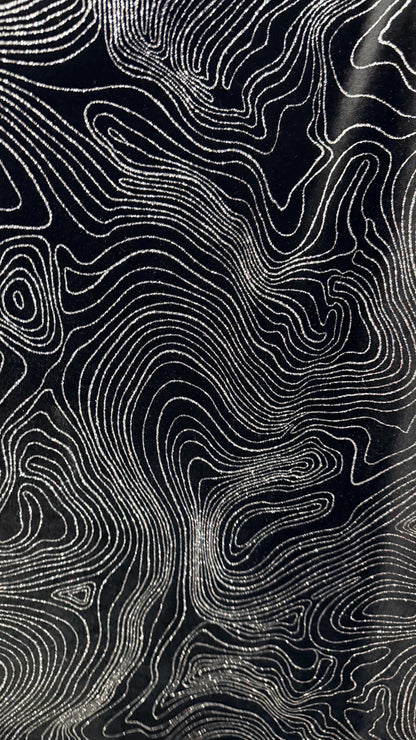 New Modern Abstract design on stretch velvet with metallic glitter 58/60” Sold by the YD. Ships worldwide from Los Angeles California USA.