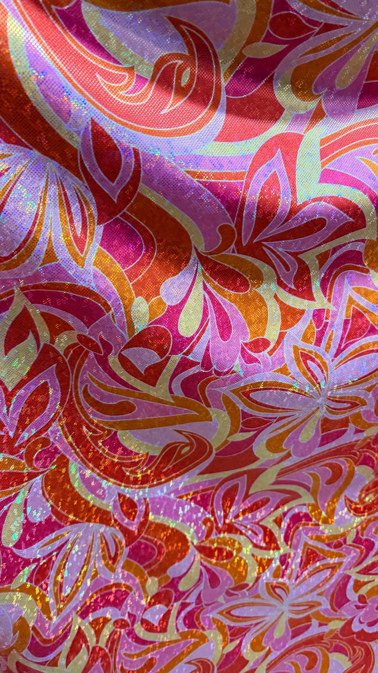 New Abstract Flower design on Hologram shattered glass metallic nylon spandex 4-way stretch 58/60” High quality fabrics by AlexLAFabrics