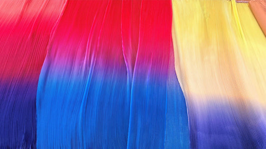 New Ombre design print on high quality of Silky Organza pleated accordion style Multicolors non stretch 58/60” Sold by the YD.