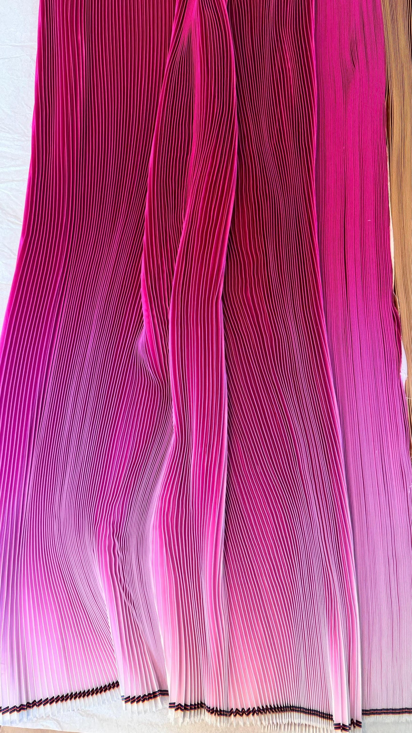 New Ombre design print on high quality of Silky Satin  pleated accordion style non stretch 58/60” Sold by the YD. Ships Worldwide