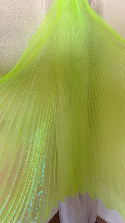 Sunburst pleated Iridescent metallic organza Wing Style 108” length by 56” width Sold by the PC ships worldwide from Los Angeles California