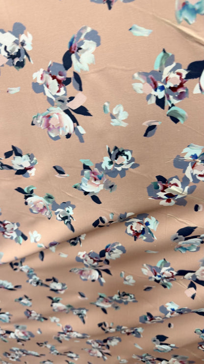 New flower design Taupe/Multi print on nylon spandex 4way stretch 58/60" Sold by the  YD. Ships worldwide from Los Angeles California USA