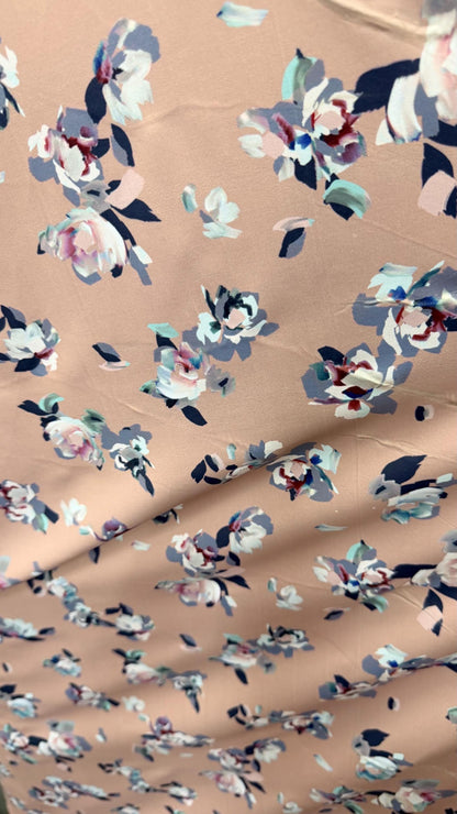 New flower design Taupe/Multi print on nylon spandex 4way stretch 58/60" Sold by the  YD. Ships worldwide from Los Angeles California USA