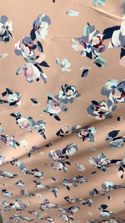 New flower design Taupe/Multi print on nylon spandex 4way stretch 58/60" Sold by the  YD. Ships worldwide from Los Angeles California USA