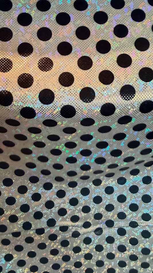 New Polka Dots design on Hologram shattered glass metallic nylon spandex 4-way stretch 58/60” High quality fabrics by AlexLAFabrics