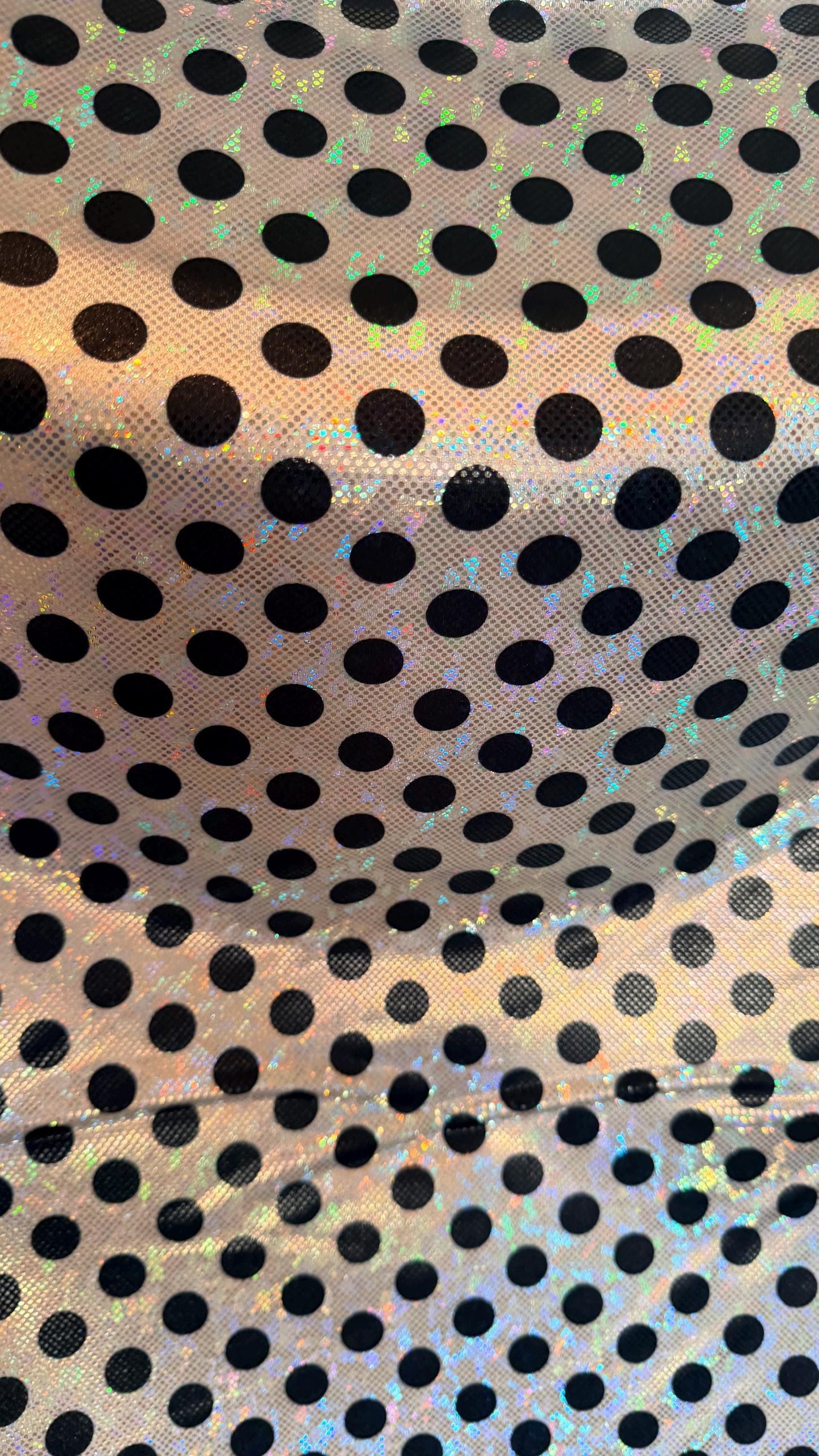 New Polka Dots design on Hologram shattered glass metallic nylon spandex 4-way stretch 58/60” High quality fabrics by AlexLAFabrics