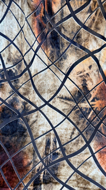 New burnout velvet Abstract design Brown/Gold 4way Stretch 58/60" Sold by the YD. Ships worldwide from Los Angeles California USA.