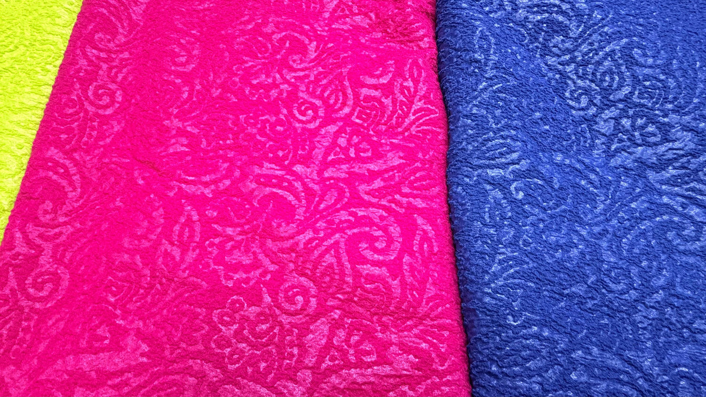 NEW Jaquard embossed swirl design on poly spandex 2-way stretch 50/52” Sold by the YD. Ships worldwide from Los Angeles California