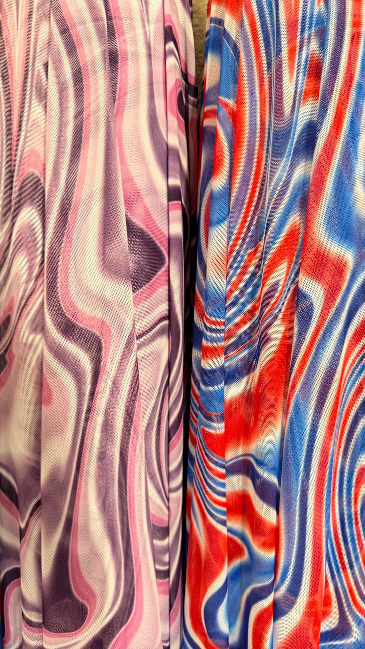 New Modern Swirl abstract lava design multicolor print on best quality of power mesh spandex 4-way stretch 58/60” Sold by the YD.