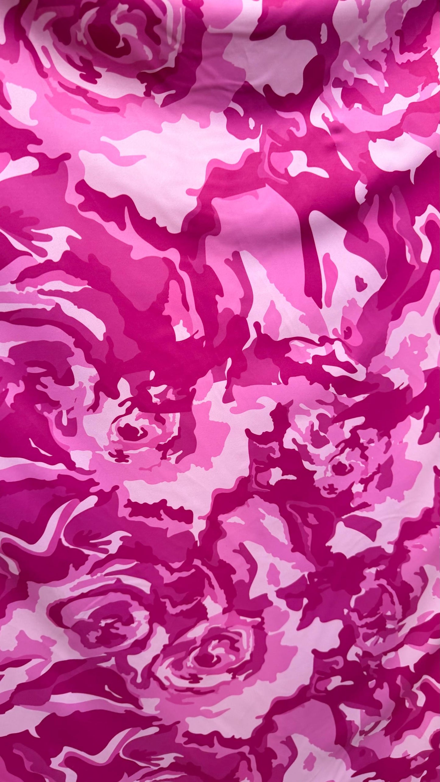 Camouflage design pink color nylon spandex print 4way Stretch 58/60" Sold by the yd. Ships worldwide from Los Angeles California USA.