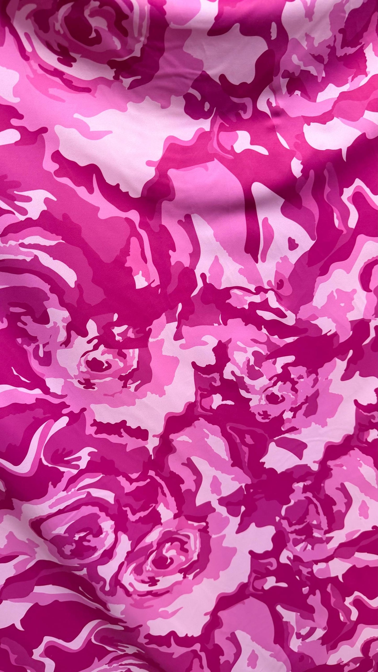 Camouflage design pink color nylon spandex print 4way Stretch 58/60" Sold by the yd. Ships worldwide from Los Angeles California USA.