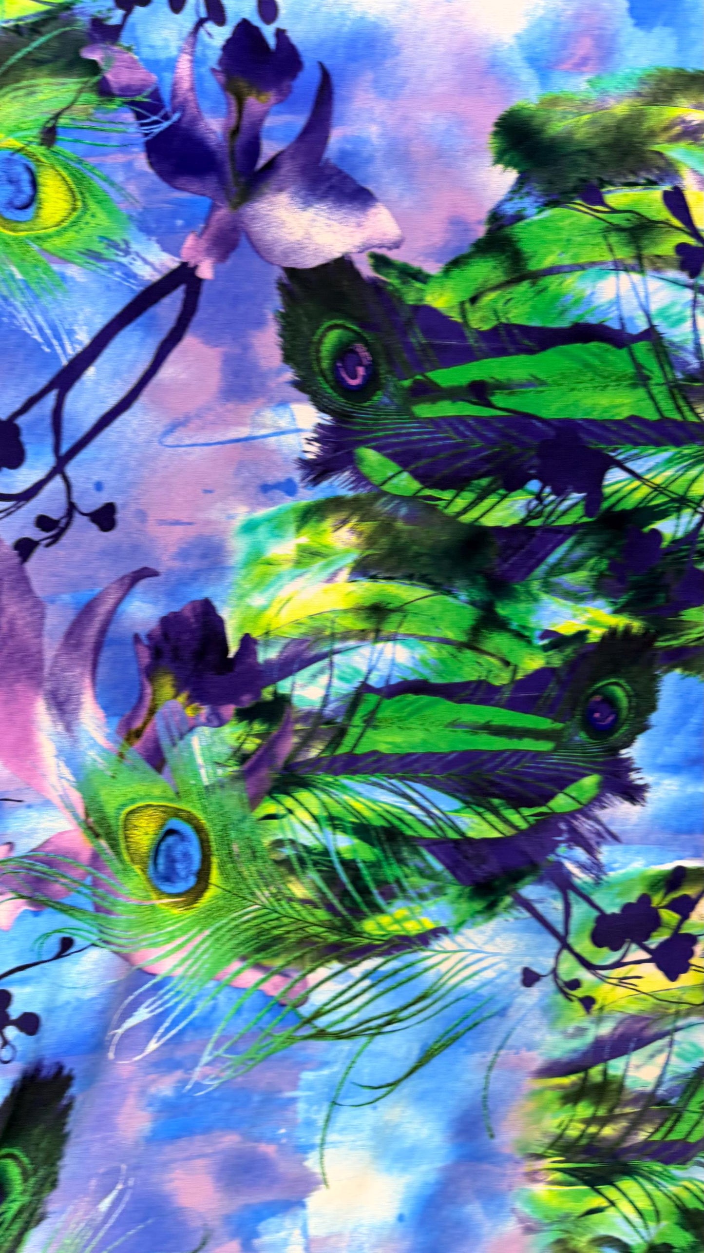 Nylon spandex Peacock design Multicolors 4way stretch 58/60" Sold by the YD. Ships worldwide from Los Angeles California USA