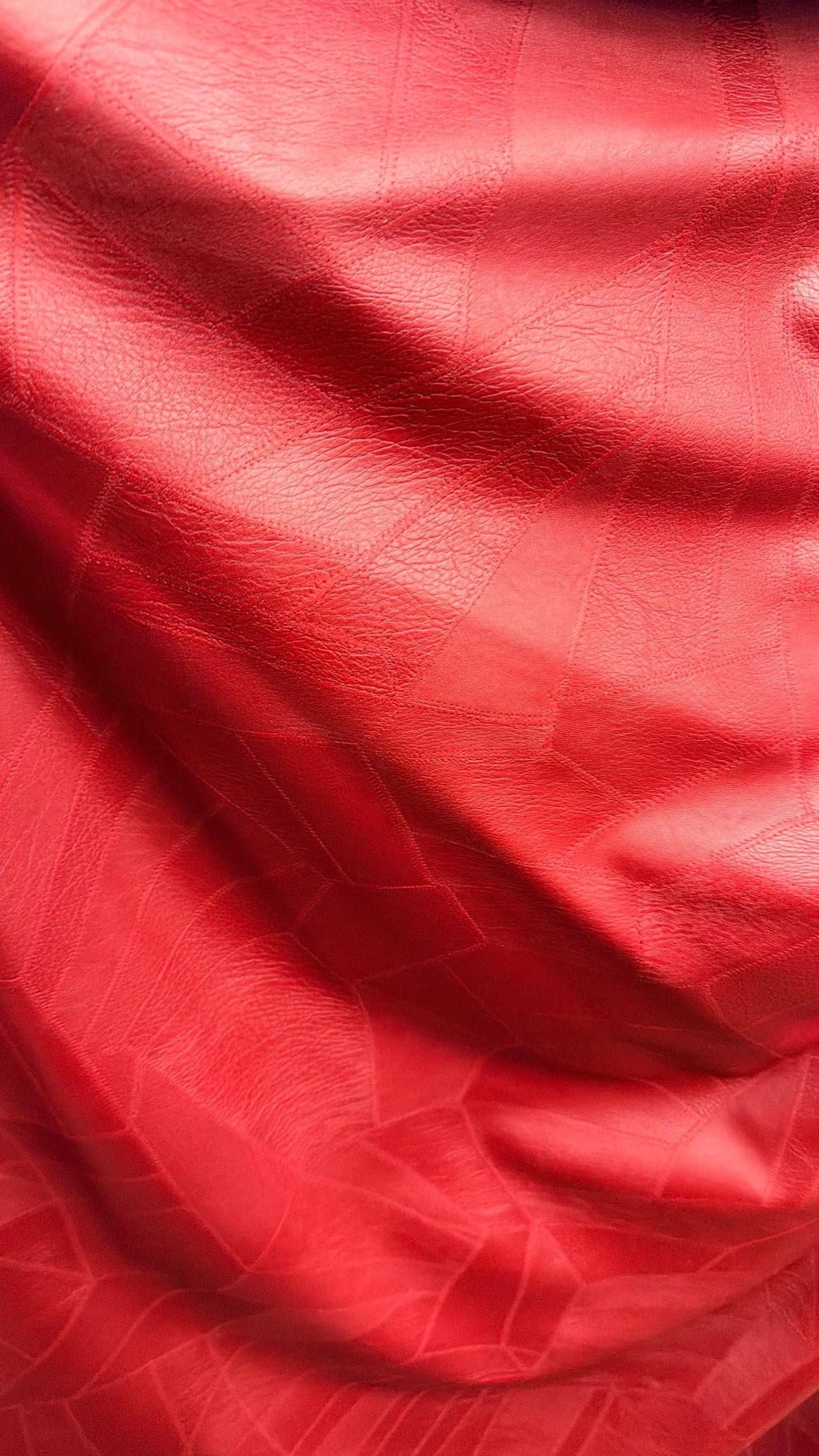 Fake Red Leather Geometric Patch design 2-way stretch Best quality in the Market 58/60” Sold by the YD. Ships Worldwide from Los Angeles CA