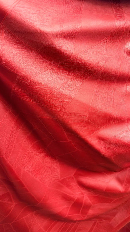 Fake Red Leather Geometric Patch design 2-way stretch Best quality in the Market 58/60” Sold by the YD. Ships Worldwide from Los Angeles CA