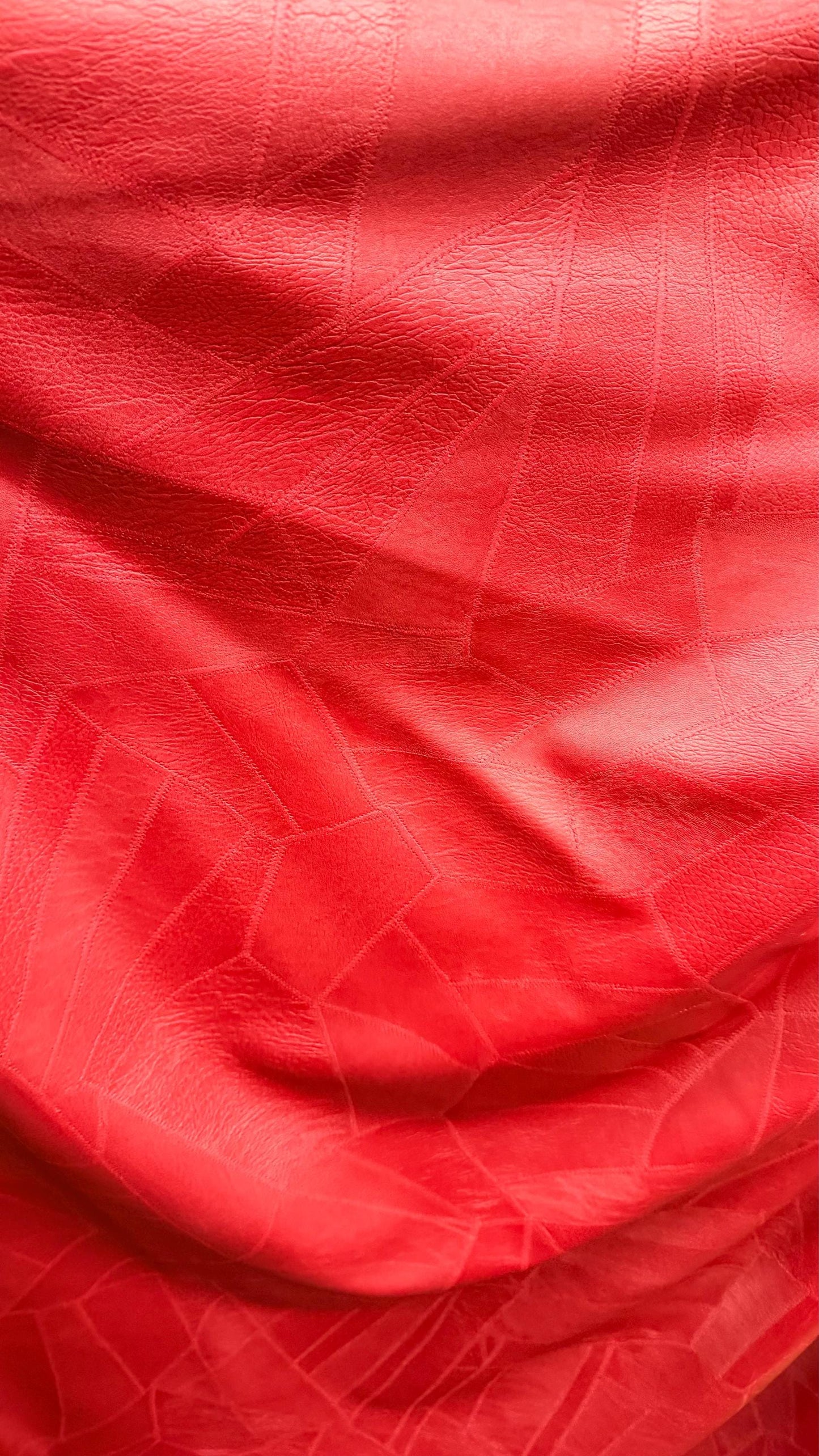 Fake Red Leather Geometric Patch design 2-way stretch Best quality in the Market 58/60” Sold by the YD. Ships Worldwide from Los Angeles CA