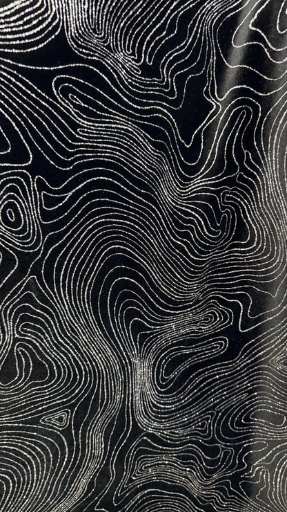 New Modern Abstract design on stretch velvet with metallic glitter 58/60” Sold by the YD. Ships worldwide from Los Angeles California USA.