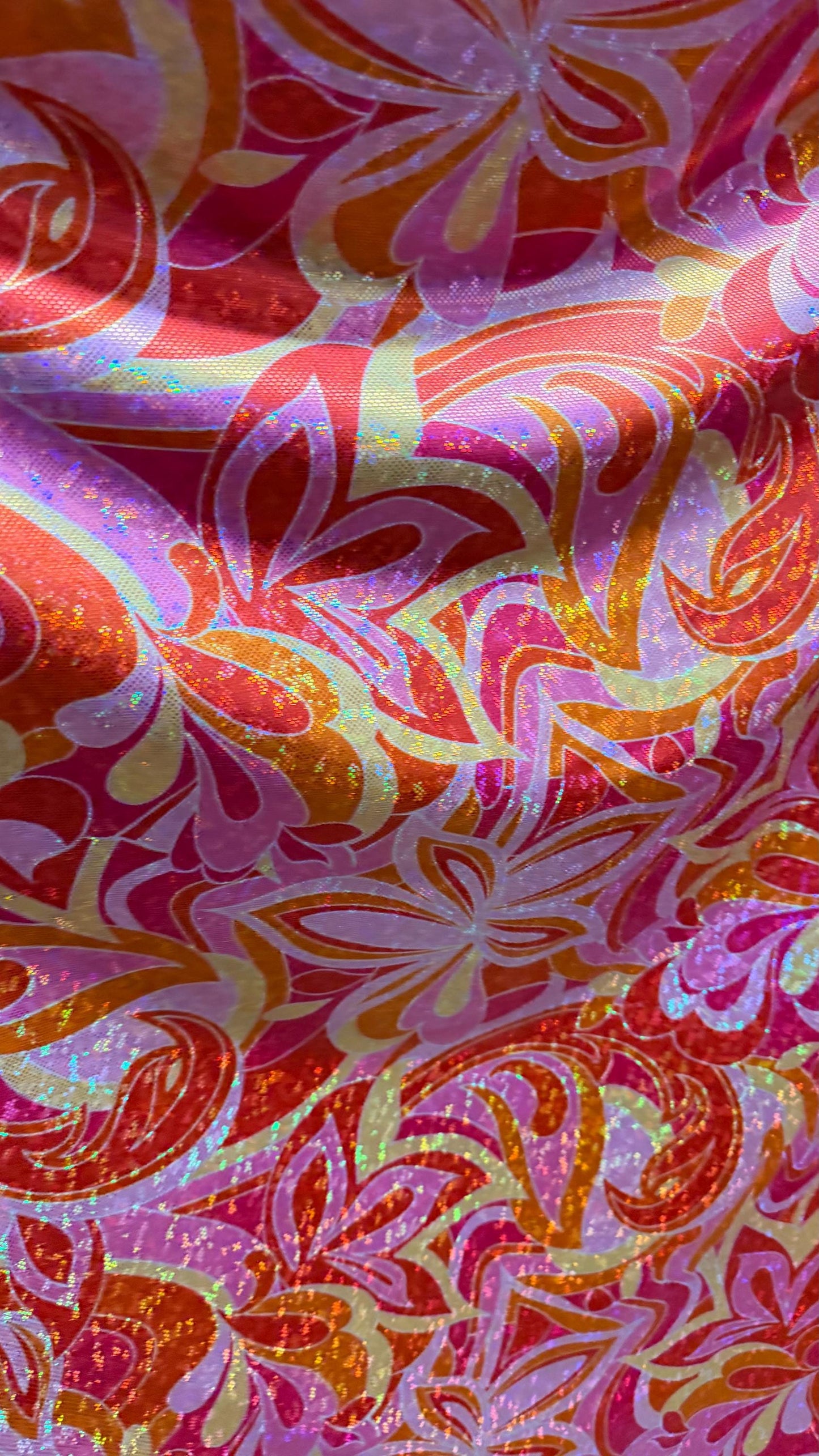 New Abstract Flower design on Hologram shattered glass metallic nylon spandex 4-way stretch 58/60” High quality fabrics by AlexLAFabrics