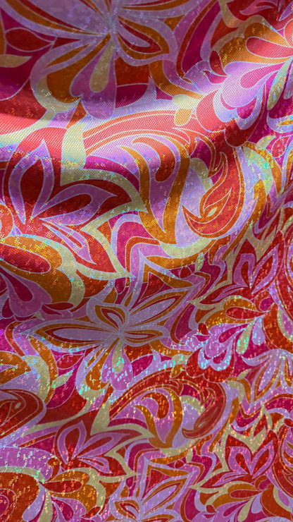 New Abstract Flower design on Hologram shattered glass metallic nylon spandex 4-way stretch 58/60” High quality fabrics by AlexLAFabrics