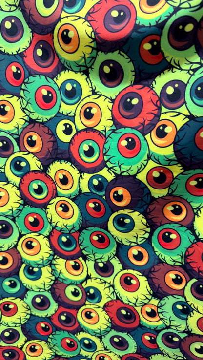 New Multicolor Abstrat Eyeballs design print on nylon  spandex 4-way stretch 58/60” Sold by the YD. Ships Worldwide from Los Angeles CA