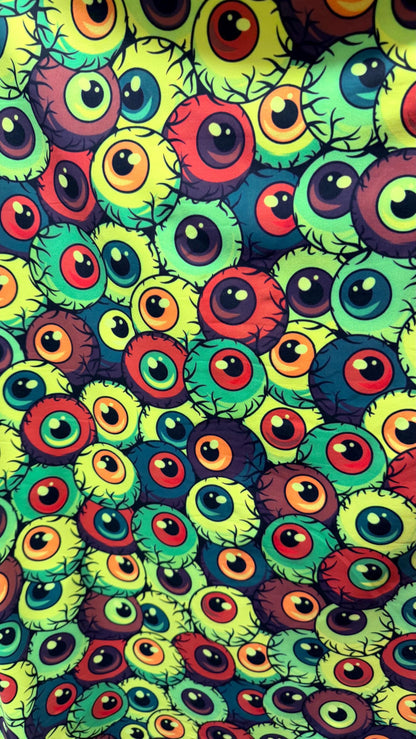 New Multicolor Abstrat Eyeballs design print on nylon  spandex 4-way stretch 58/60” Sold by the YD. Ships Worldwide from Los Angeles CA