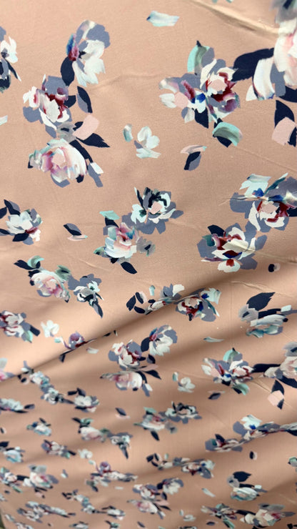 New flower design Taupe/Multi print on nylon spandex 4way stretch 58/60" Sold by the  YD. Ships worldwide from Los Angeles California USA