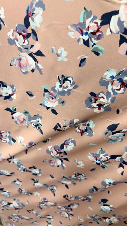 New flower design Taupe/Multi print on nylon spandex 4way stretch 58/60" Sold by the  YD. Ships worldwide from Los Angeles California USA