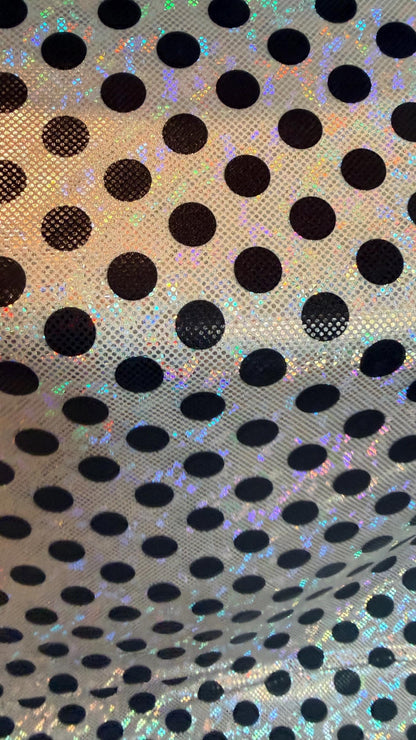 New Polka Dots design on Hologram shattered glass metallic nylon spandex 4-way stretch 58/60” High quality fabrics by AlexLAFabrics