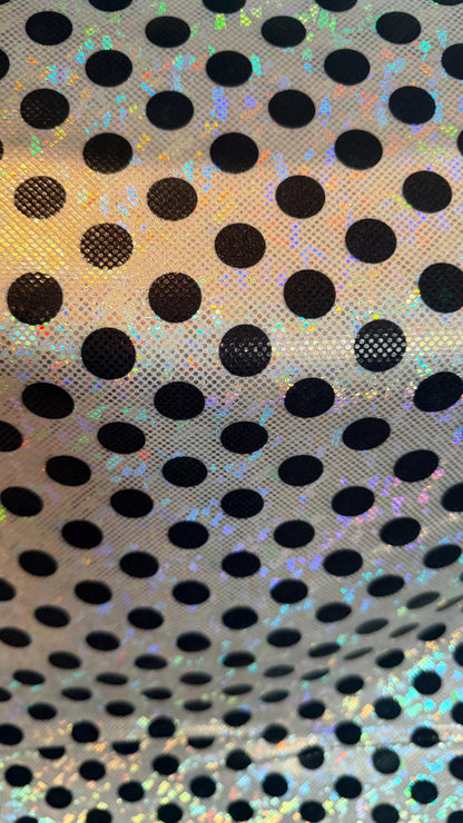 New Polka Dots design on Hologram shattered glass metallic nylon spandex 4-way stretch 58/60” High quality fabrics by AlexLAFabrics