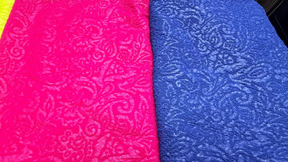 NEW Jaquard embossed swirl design on poly spandex 2-way stretch 50/52” Sold by the YD. Ships worldwide from Los Angeles California