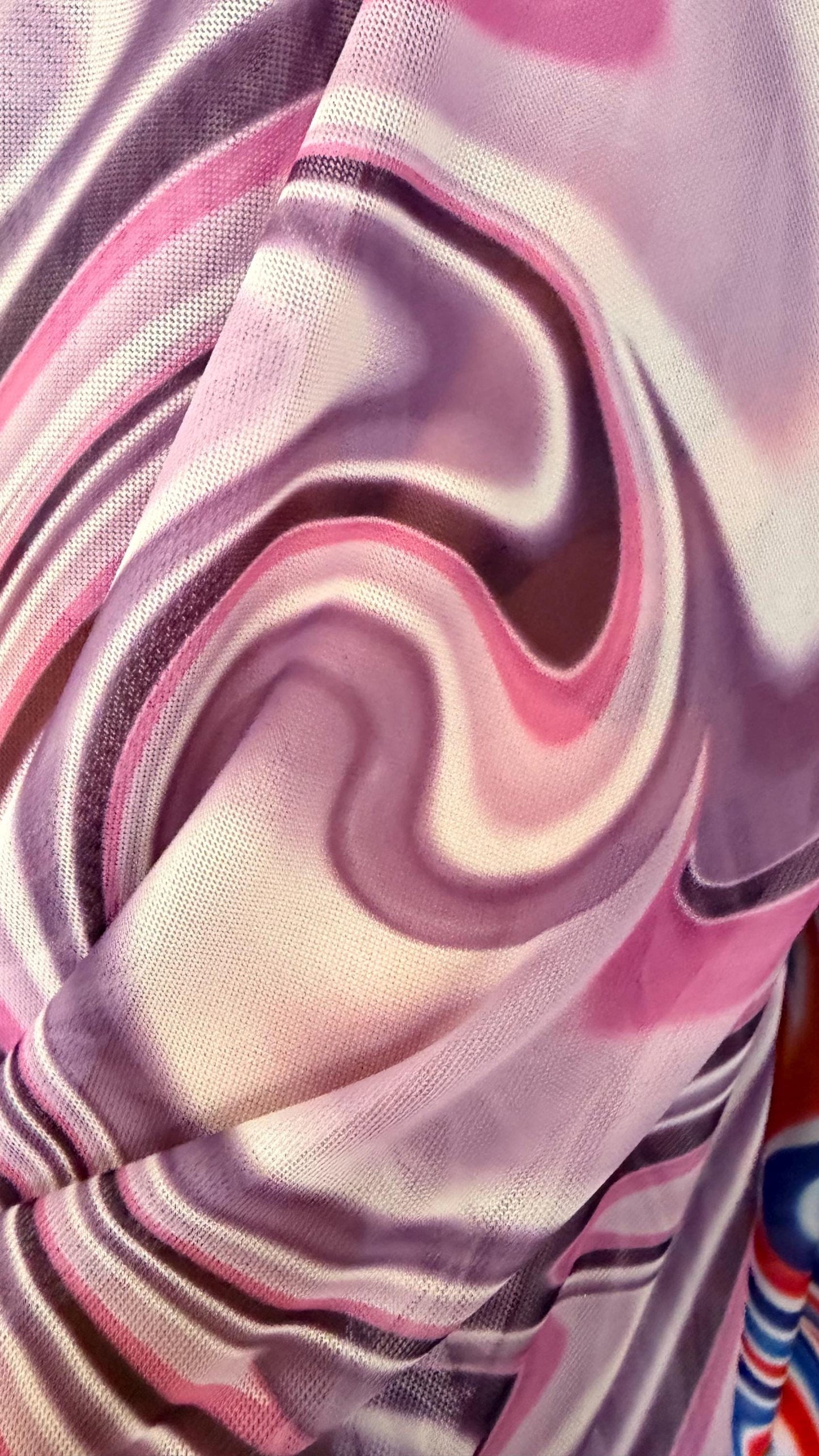 New Modern Swirl abstract lava design multicolor print on best quality of power mesh spandex 4-way stretch 58/60” Sold by the YD.