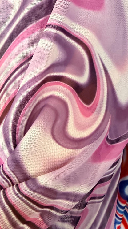 New Modern Swirl abstract lava design multicolor print on best quality of power mesh spandex 4-way stretch 58/60” Sold by the YD.