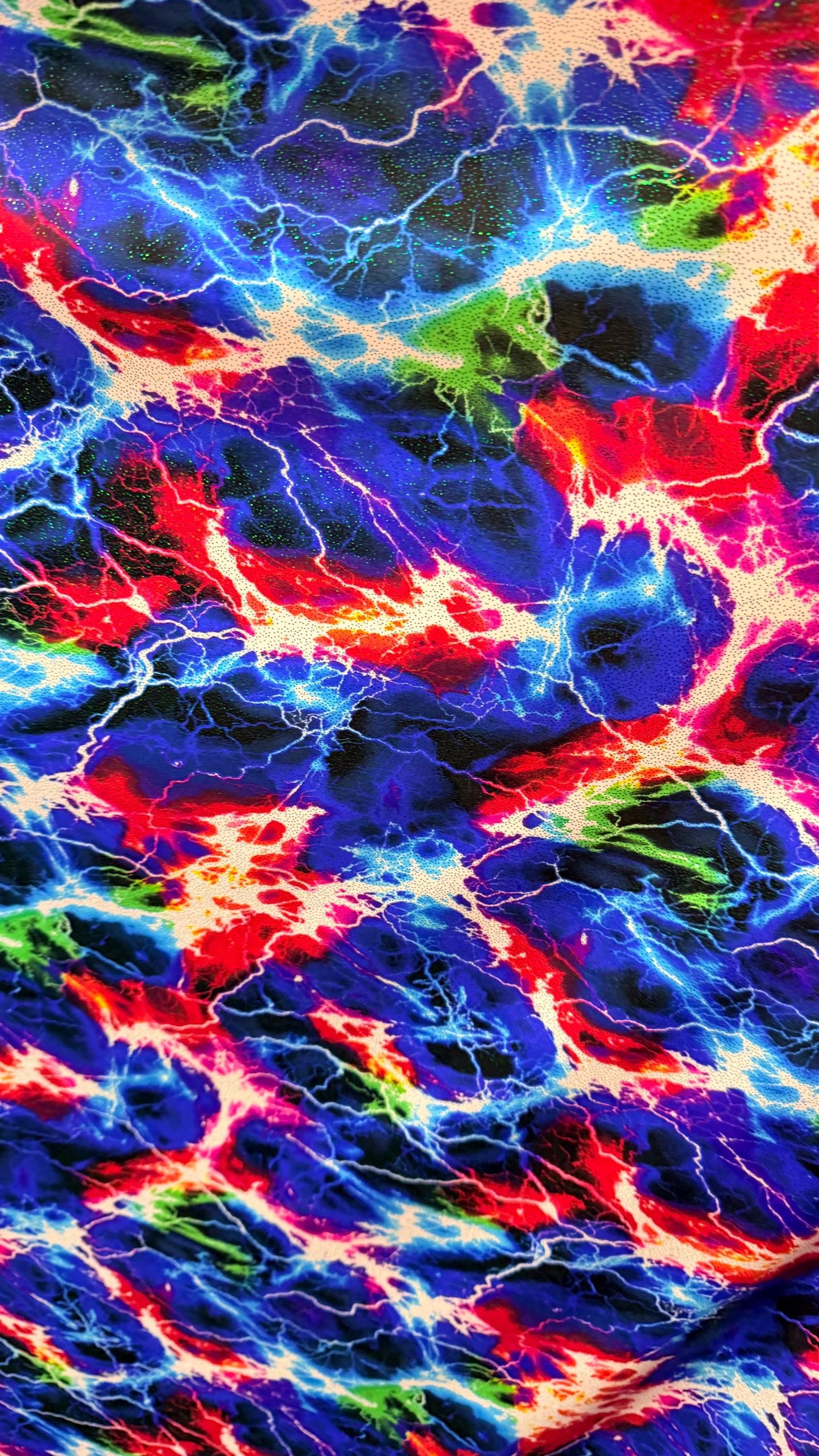Thunderstorm design print on great quality of nylon spandex with hologram foggy foil  4-way stretch 58/60” Sold by the YD. Ships worldwide