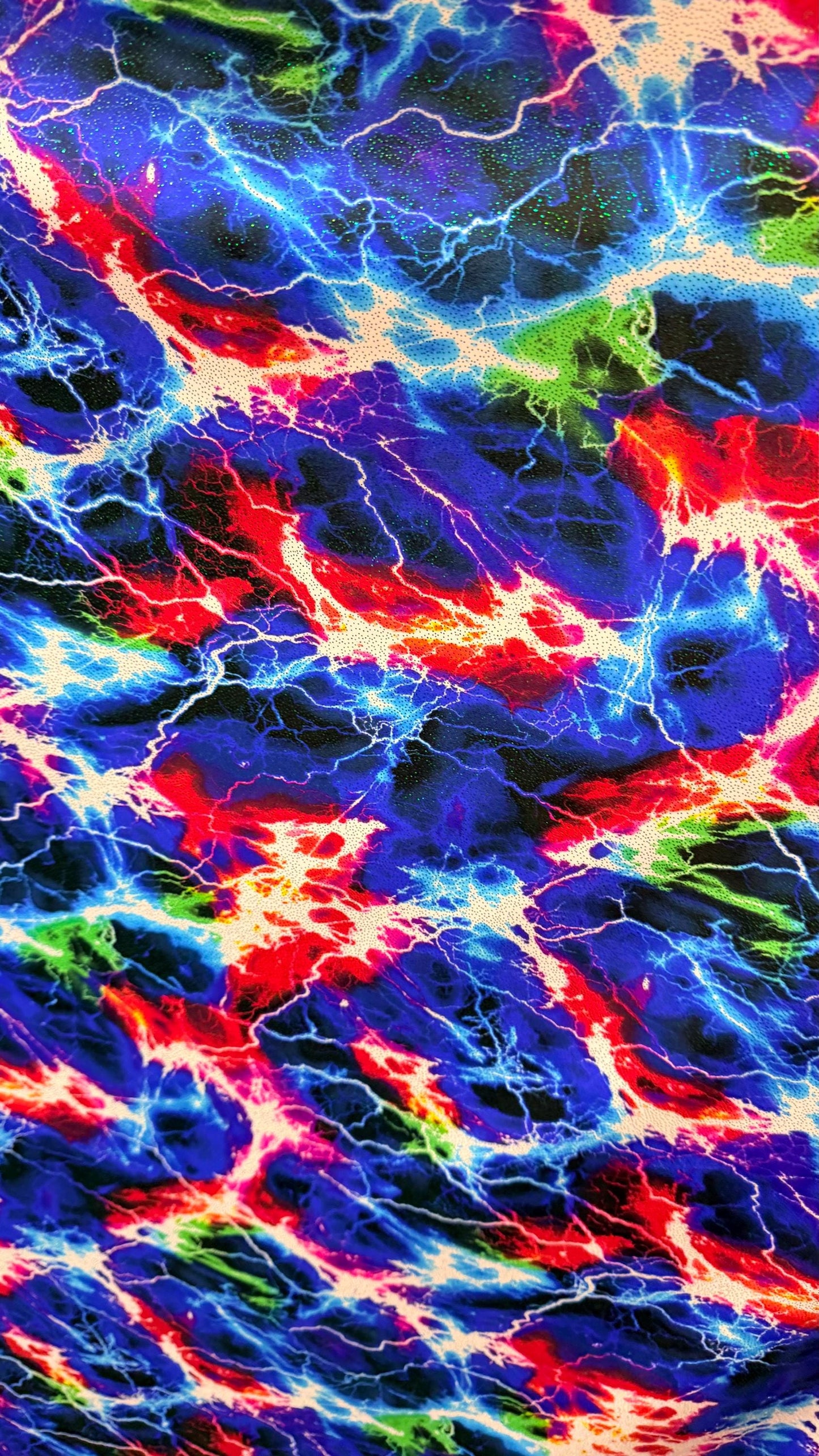 Thunderstorm design print on great quality of nylon spandex with hologram foggy foil  4-way stretch 58/60” Sold by the YD. Ships worldwide