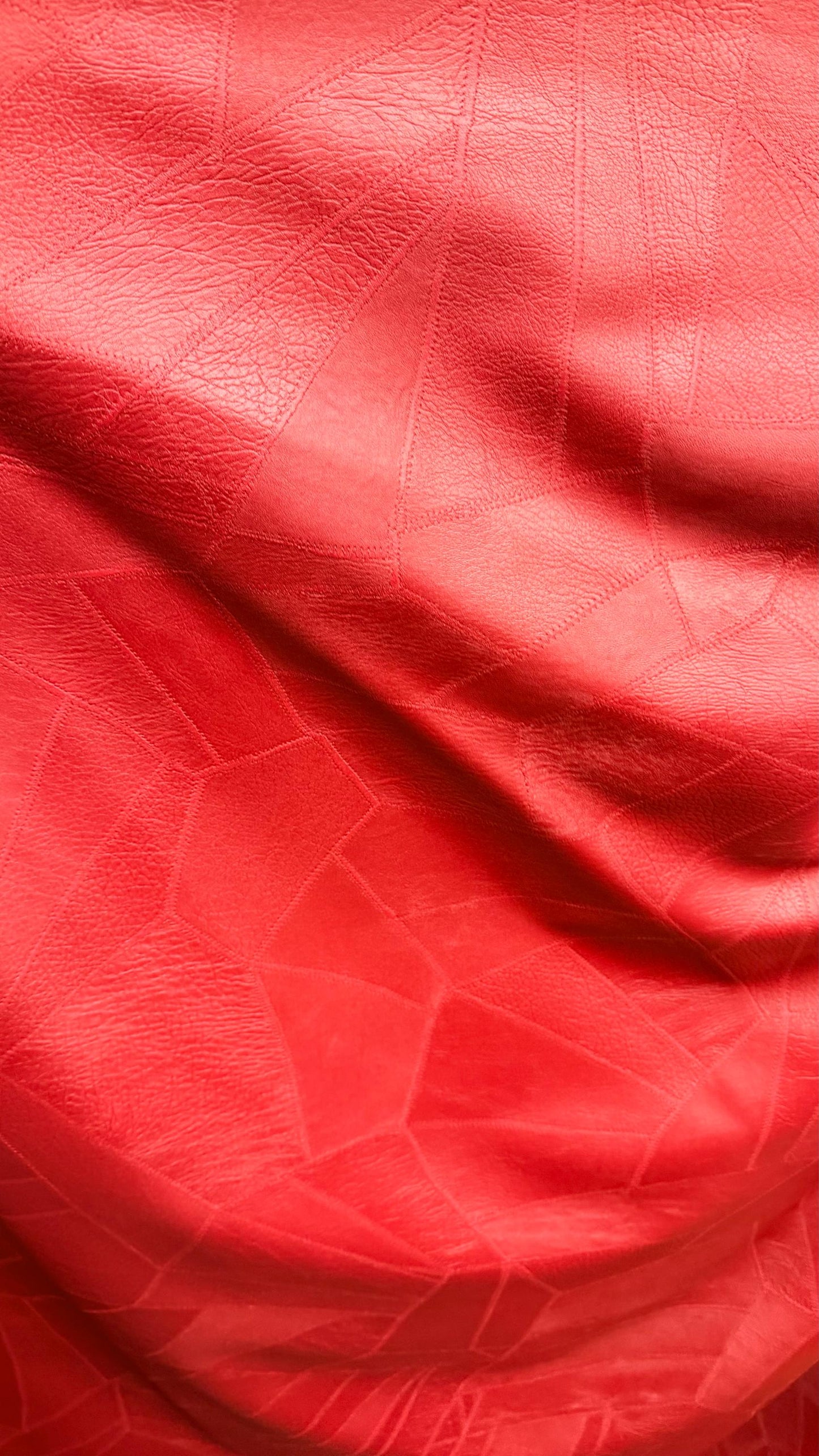 Fake Red Leather Geometric Patch design 2-way stretch Best quality in the Market 58/60” Sold by the YD. Ships Worldwide from Los Angeles CA