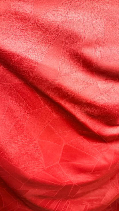 Fake Red Leather Geometric Patch design 2-way stretch Best quality in the Market 58/60” Sold by the YD. Ships Worldwide from Los Angeles CA