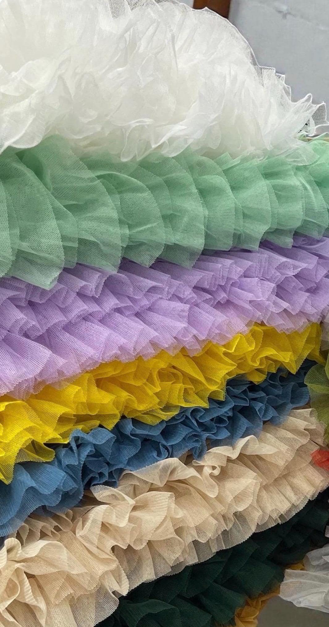 Ruffles Luxury design made of dobble mesh ruffle 100% polyester non stretch 58/60” Sold by the YD. High quality fabrics by AlexLAFabrics