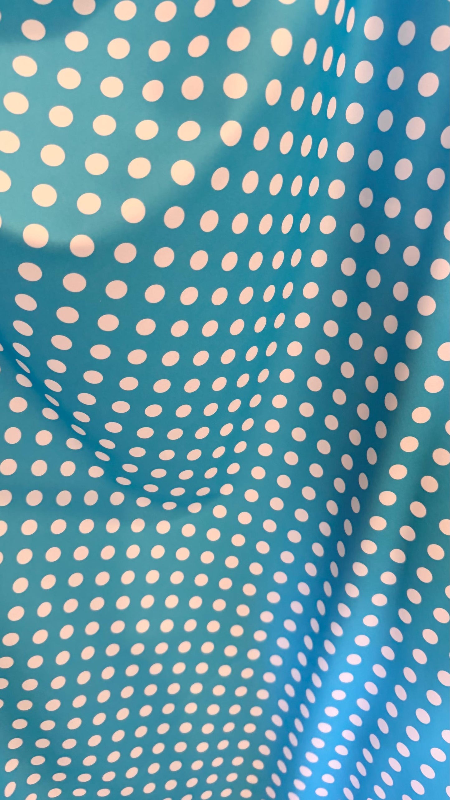 Polka dots design Aqua/White print on nylon spandex 4way stretch  58/60" sold by the Yd. Ships worldwide from Los Angeles California USA.